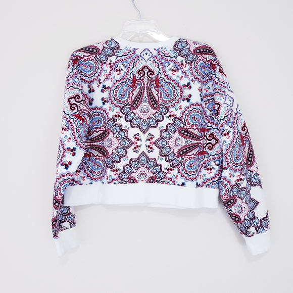 BODEN Sweatshirt Paisley Print Red White Blue Large Pullover Crew Crop Sweater - Picture 4 of 5